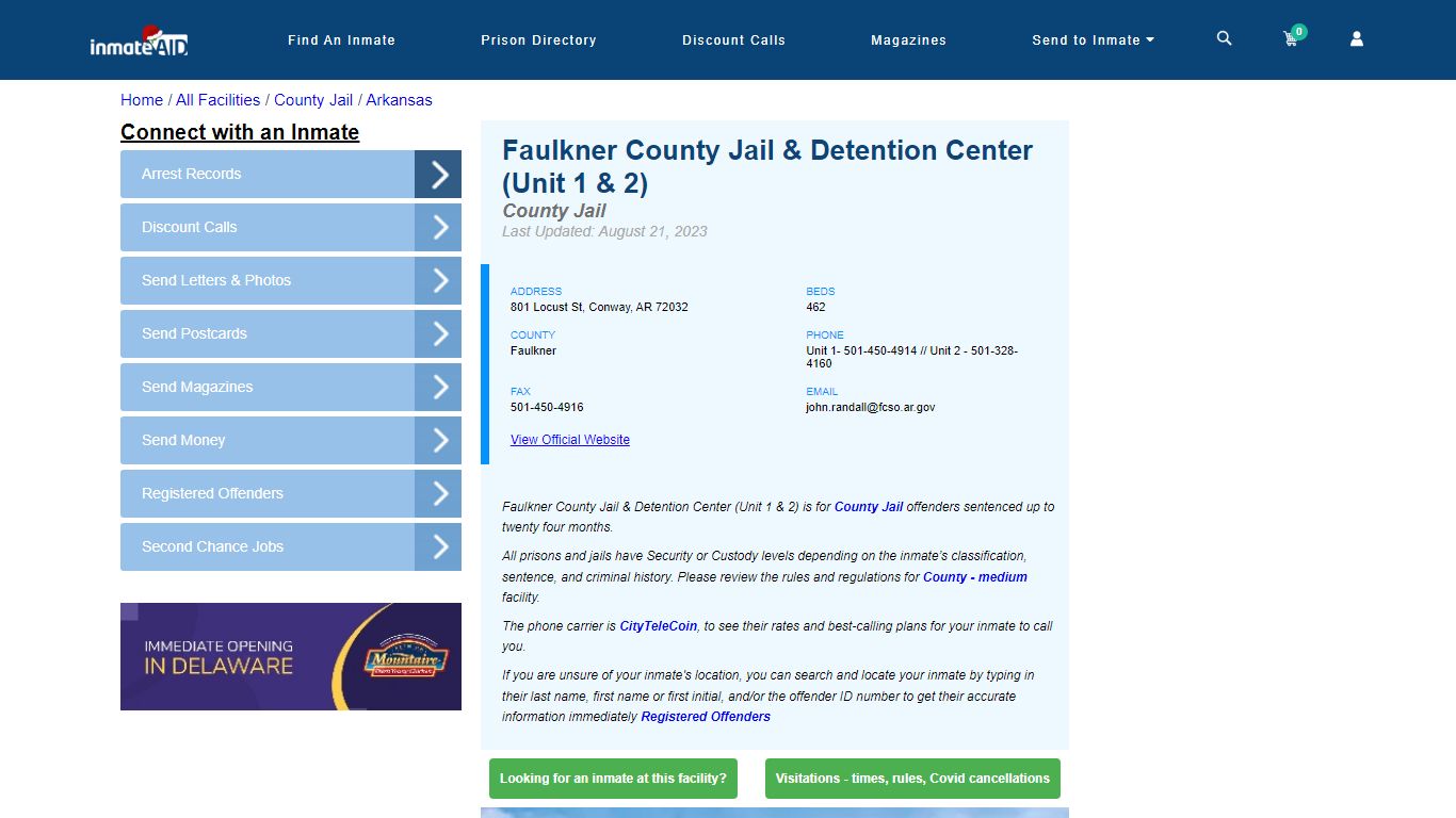 Faulkner County Jail & Detention Center (Unit 1 & 2) - Inmate Locator ...